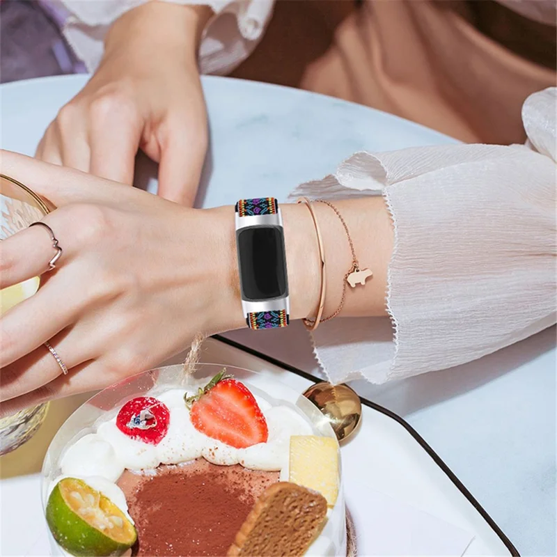 Elastisches Nylonband mit verstellbarer Schnalle, geflohtes Uhrenarmband für Fitbit Charge 6 / 5 - 5#