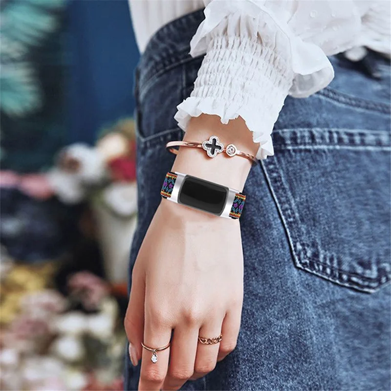 Elastisches Nylonband mit verstellbarer Schnalle, geflohtes Uhrenarmband für Fitbit Charge 6 / 5 - 5#