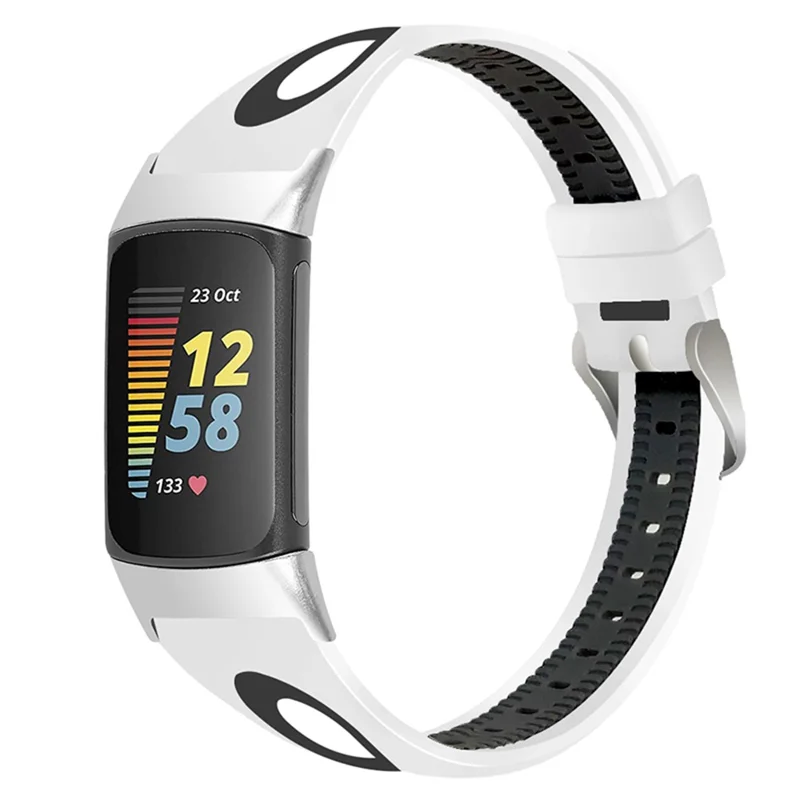 Pulseira de Silicone Macia Bicolor, Tira Respirável de Substituição para Fitbit Charge 6 / 5 - Branco / Preto