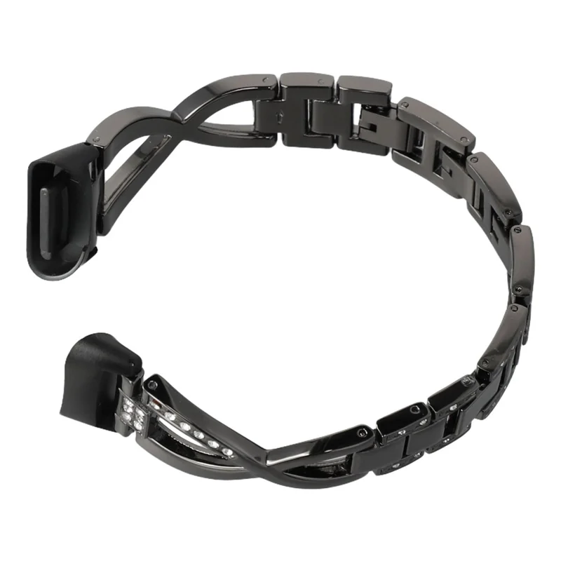 Aluminum Alloy X-shaped Watch Strap with Rhinestones Decor Smart Watch Band Wrist Strap for Fitbit Charge 6 / 5 - Black