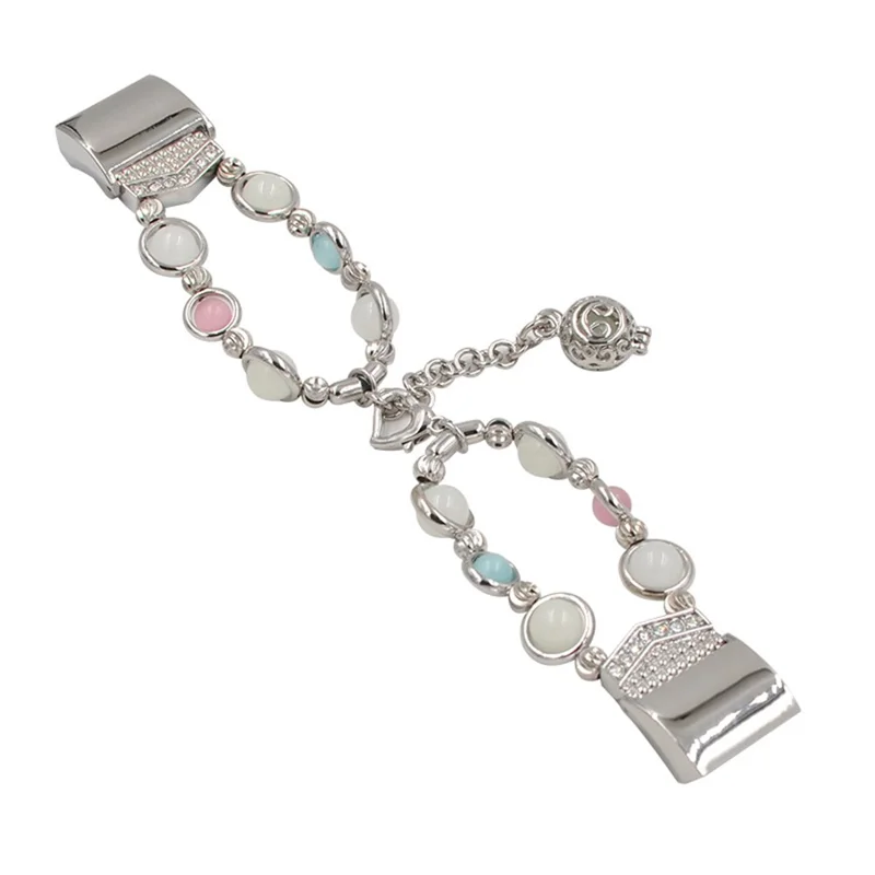 Agate Luminous Bead Decor Metal Replacement Watch Band Wrist Strap for Fitbit Charge 6 / 5 - Silver