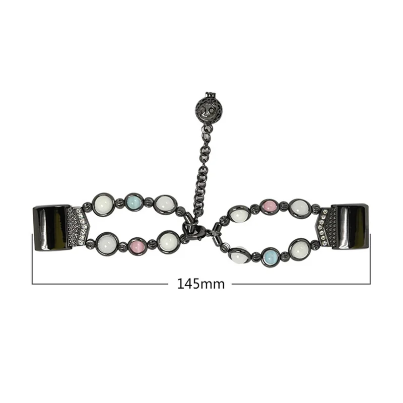 Agate Luminous Bead Decor Metal Replacement Watch Band Wrist Strap for Fitbit Charge 6 / 5 - Silver