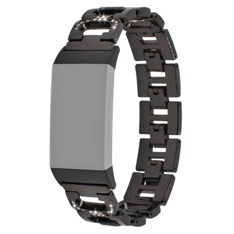 Durable Rhinestones Decor Aluminum Alloy Replacement Smart Watch Band Wrist Strap for Fitbit Charge 6 / 5 - Black