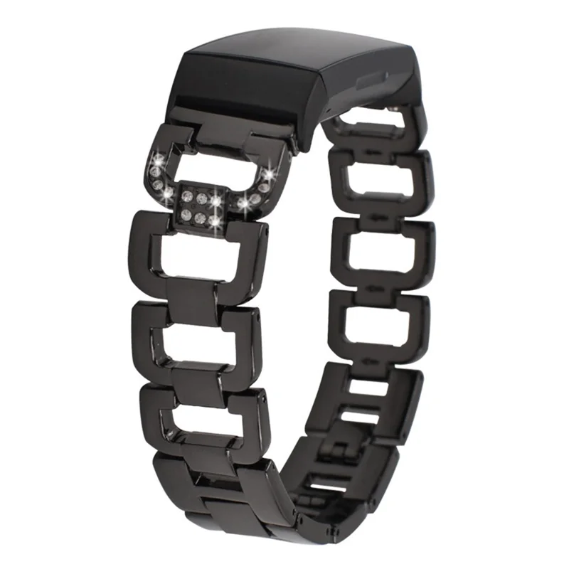 Durable Rhinestones Decor Aluminum Alloy Replacement Smart Watch Band Wrist Strap for Fitbit Charge 6 / 5 - Black