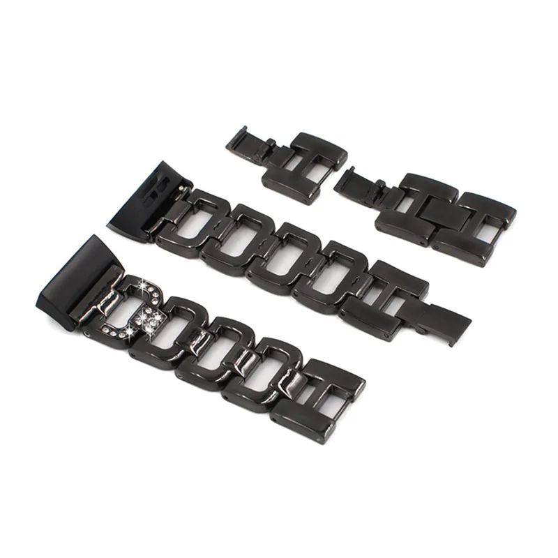 Durable Rhinestones Decor Aluminum Alloy Replacement Smart Watch Band Wrist Strap for Fitbit Charge 6 / 5 - Black
