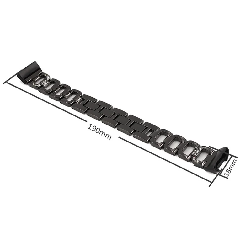 Durable Rhinestones Decor Aluminum Alloy Replacement Smart Watch Band Wrist Strap for Fitbit Charge 6 / 5 - Black