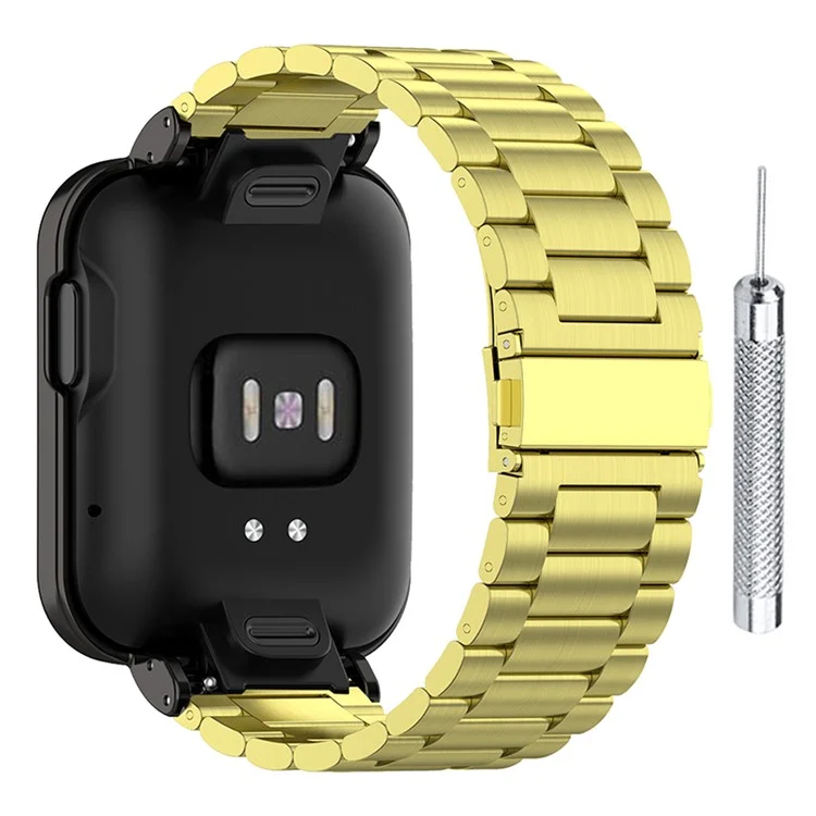 Remplacement de la bracelet montre en acier inoxydable 304 avec trois perles et protecteur de boîtier de montre + outil d'installation pour Xiaomi Redmi Watch / Mi Watch Lite - Or