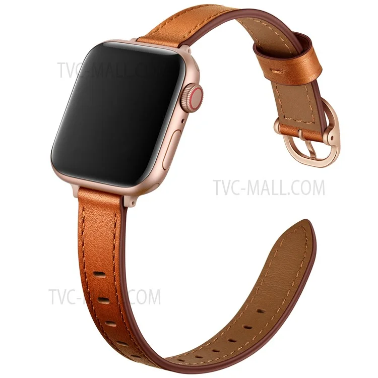 Bracelet de montre intelligent en cuir véritable avec boucle en métal pour Apple Watch Série 10 42mm / 9 8 7 41mm / 6 5 4 SE SE (2022) SE (2023) 40mm / 3 2 1 38mm - Boucle marron / rose gold
