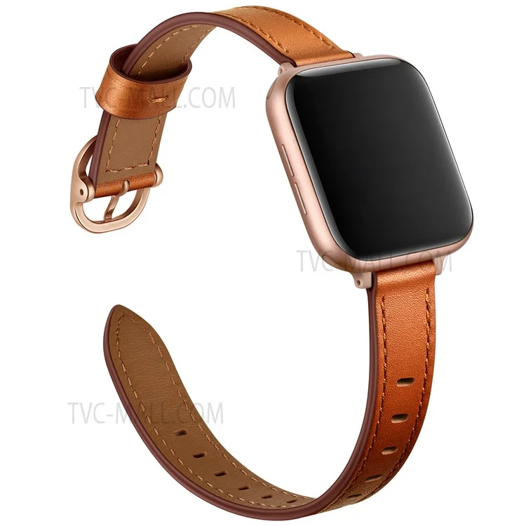 Bracelet de montre intelligent en cuir véritable avec boucle en métal pour Apple Watch Série 10 42mm / 9 8 7 41mm / 6 5 4 SE SE (2022) SE (2023) 40mm / 3 2 1 38mm - Boucle marron / rose gold