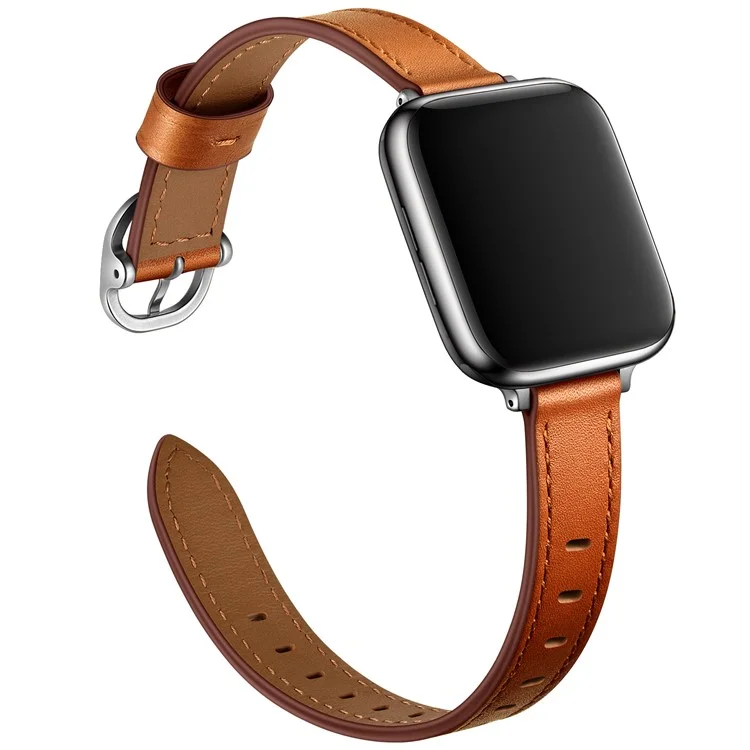 Cinturino per smartwatch in vera pelle Genuine Leather, con fibbia in metallo per Apple Watch Serie 10 42 mm / 9 8 7 41 mm / 6 5 4 SE SE (2022) SE (2023) 40 mm / 3 2 1 38 mm - Marrone / Fibbia argento