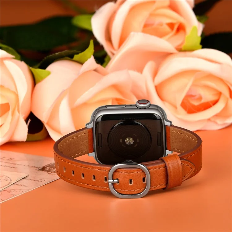 Cinturino per smartwatch in vera pelle Genuine Leather, con fibbia in metallo per Apple Watch Serie 10 42 mm / 9 8 7 41 mm / 6 5 4 SE SE (2022) SE (2023) 40 mm / 3 2 1 38 mm - Marrone / Fibbia argento