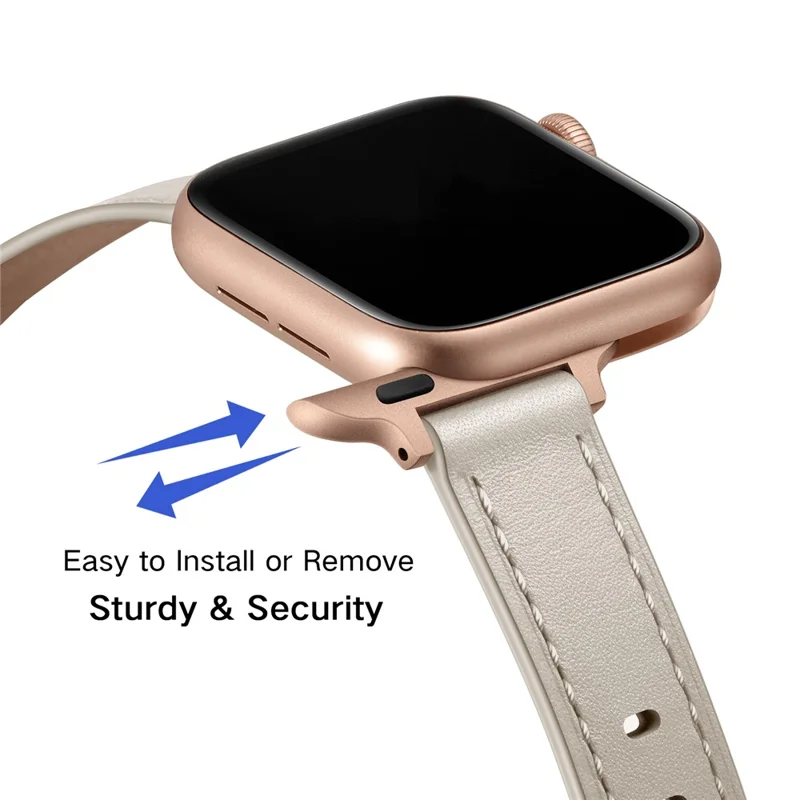 Genuine Leather Smart Watch Strap Metal Buckle Wristband for Apple Watch Series 11 10 42mm / 9 8 7 41mm / SE3 SE2 SE 6 5 4 40mm / 3 2 1 38mm - Beige / Rose SE(2022) Gold Buckle