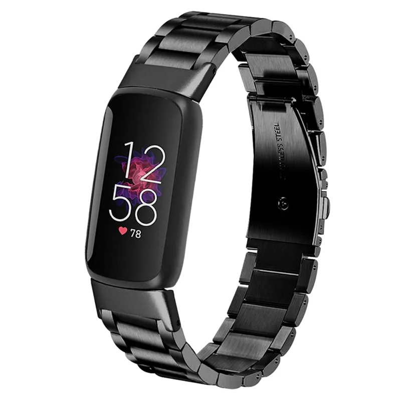 Três Contas de Aço Inoxidável Relógio Inteligente Substituição de Banda Metal Strap For Fitbit Luxe - Preto