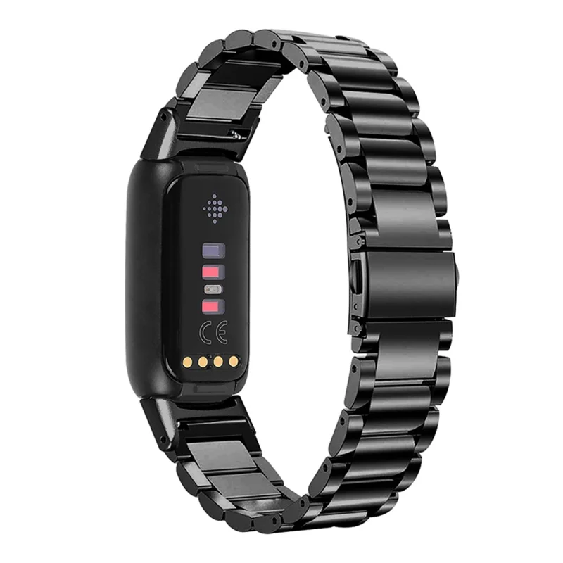 Três Contas de Aço Inoxidável Relógio Inteligente Substituição de Banda Metal Strap For Fitbit Luxe - Preto
