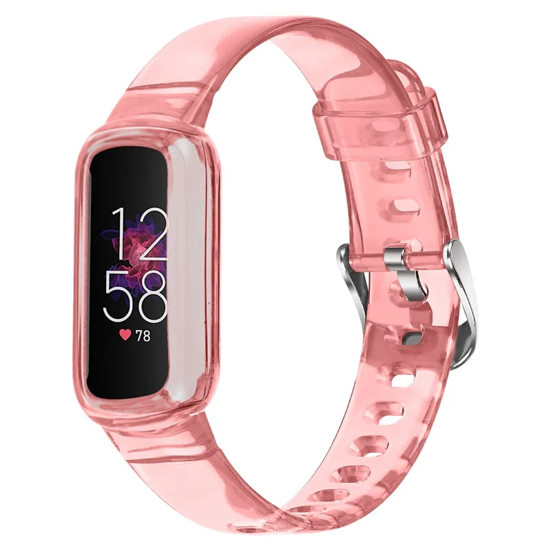 Clear Soft Silicone Integrated Protective Case Watch Strap Replacement Watchband for Fitbit Luxe - Transparent Pink