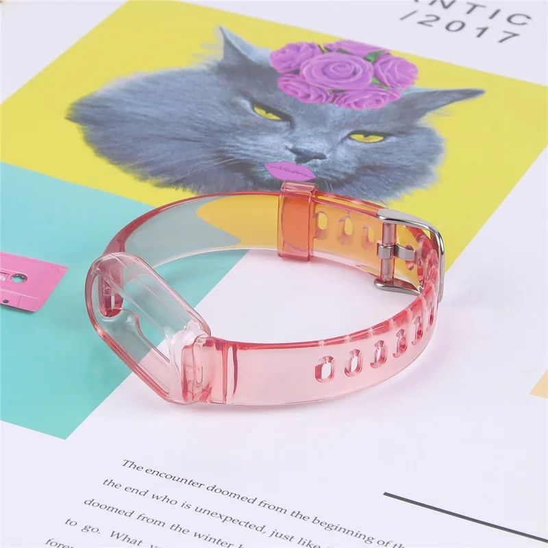 Clear Soft Silicone Integrated Protective Case Watch Strap Replacement Watchband for Fitbit Luxe - Transparent Pink