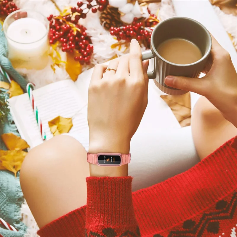 Clear Soft Silicone Integrated Protective Case Watch Strap Replacement Watchband for Fitbit Luxe - Transparent Pink