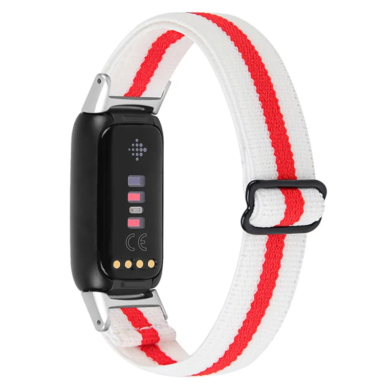 Color Splicing Elastic Nylon Watch Band Solo Loop Adjustable Strap Replacement for Fitbit Luxe - White/Red
