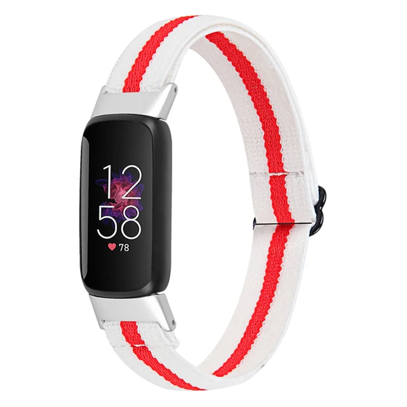 Color Splicing Elastic Nylon Watch Band Solo Loop Adjustable Strap Replacement for Fitbit Luxe - White/Red