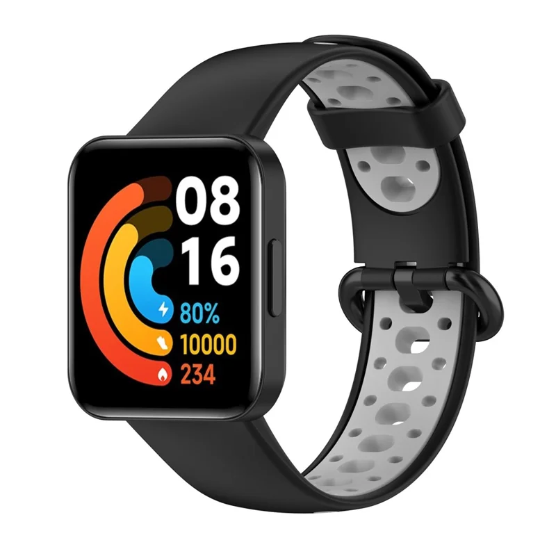 Bracelet de montre respirant bicolore en silicone souple pour Xiaomi Redmi Watch 2 - Noir/Gris
