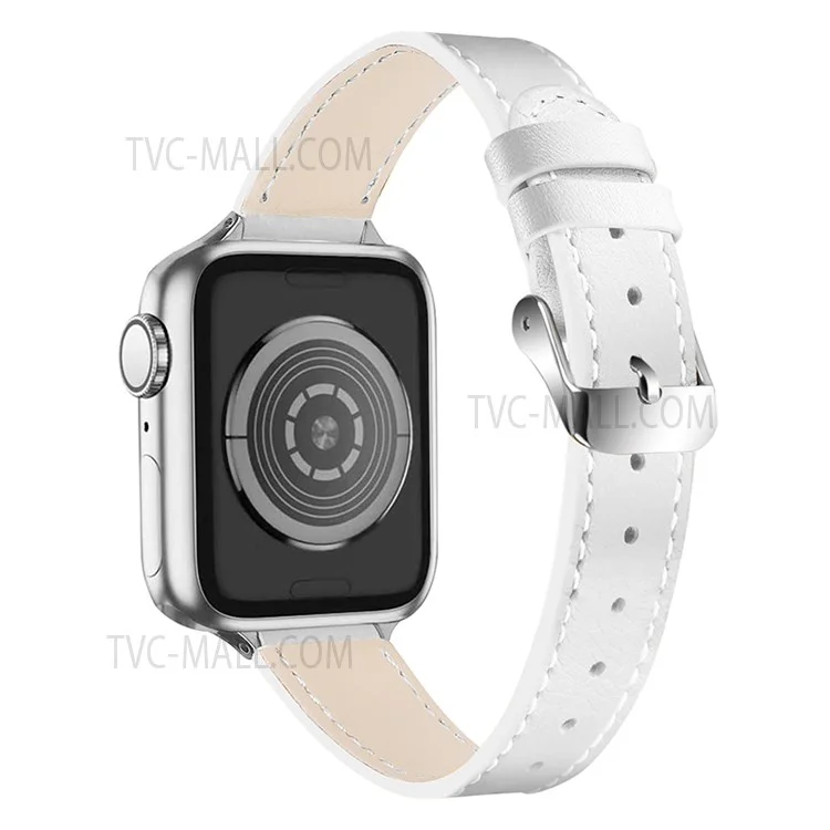 Genuine Leather Smart Watch Band Adjustable Strap for Apple Watch Ultra 49mm / Ultra 2 49mm / Series 9 45mm / SE (2023) 44mm / Series 8 45mm / 7 45mm / Watch Series 6 / 5 / 4 / SE 44mm / SE (2022) 44mm /  Series 3 / 2 / 1 42mm - White