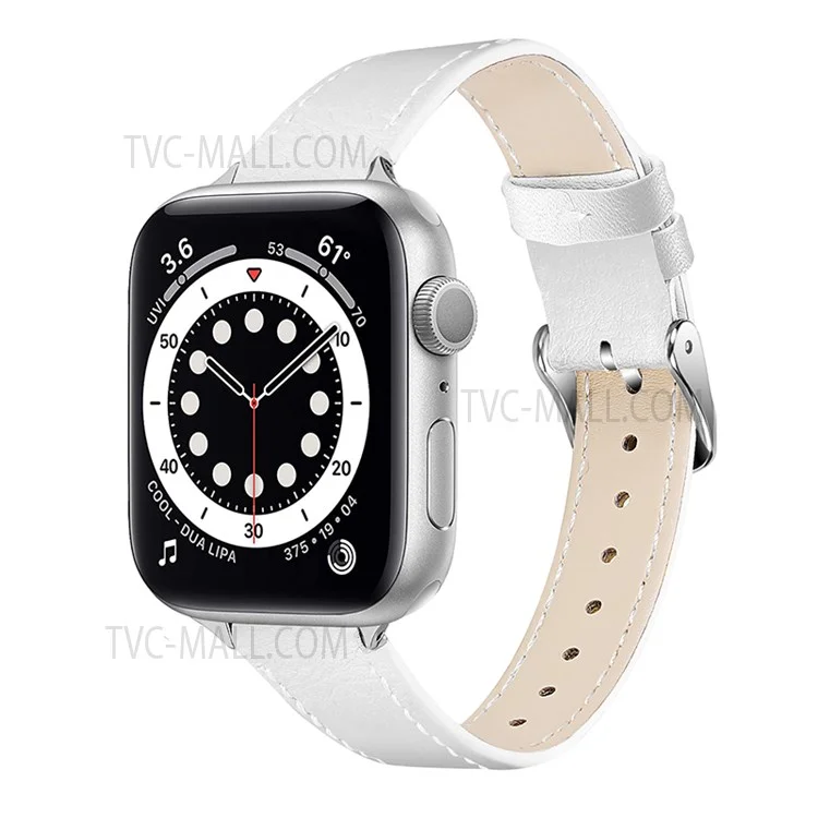 Genuine Leather Smart Watch Band Adjustable Strap for Apple Watch Ultra 49mm / Ultra 2 49mm / Series 9 45mm / SE (2023) 44mm / Series 8 45mm / 7 45mm / Watch Series 6 / 5 / 4 / SE 44mm / SE (2022) 44mm /  Series 3 / 2 / 1 42mm - White