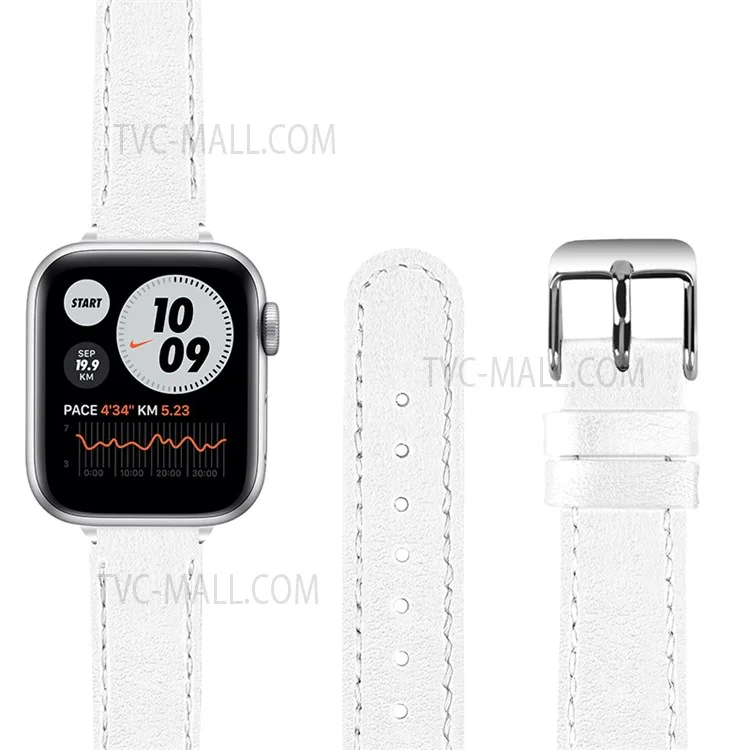 Genuine Leather Smart Watch Band Adjustable Strap for Apple Watch Ultra 49mm / Ultra 2 49mm / Series 9 45mm / SE (2023) 44mm / Series 8 45mm / 7 45mm / Watch Series 6 / 5 / 4 / SE 44mm / SE (2022) 44mm /  Series 3 / 2 / 1 42mm - White