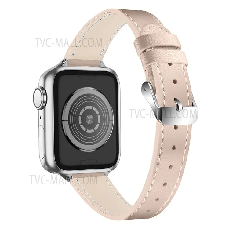 Smart Watch Strap Genuine Leather Watchband for Apple Watch Series 10 42mm / 9 8 7 41mm / 6 5 4 SE SE (2022) SE (2023) 40mm / 3 2 1 38mm - Apricot