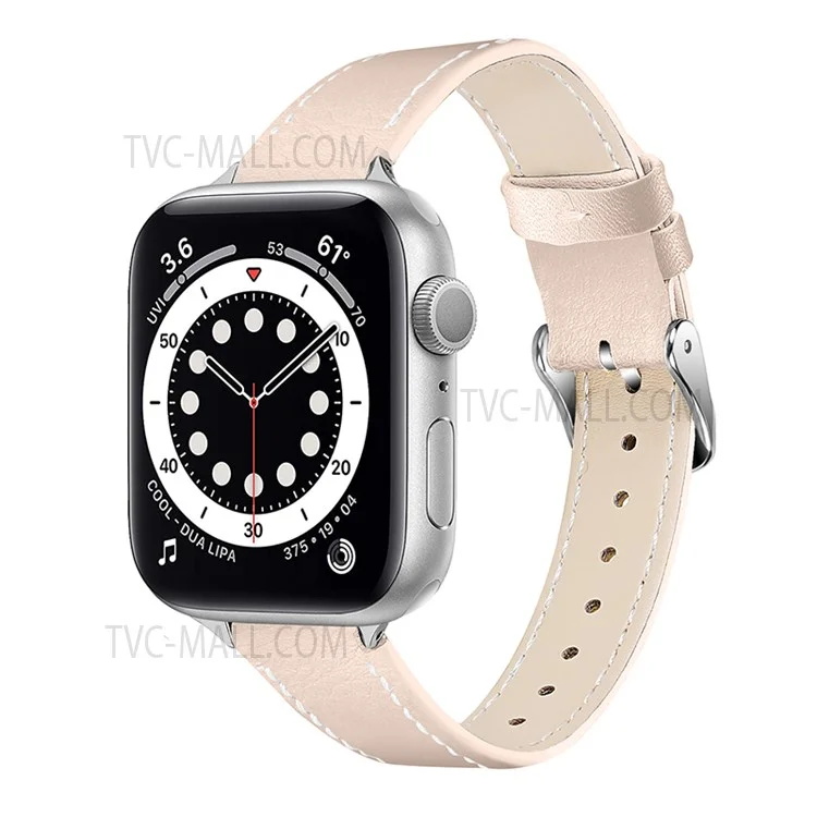 Smart Watch Strap Genuine Leather Watchband for Apple Watch Series 10 42mm / 9 8 7 41mm / 6 5 4 SE SE (2022) SE (2023) 40mm / 3 2 1 38mm - Apricot