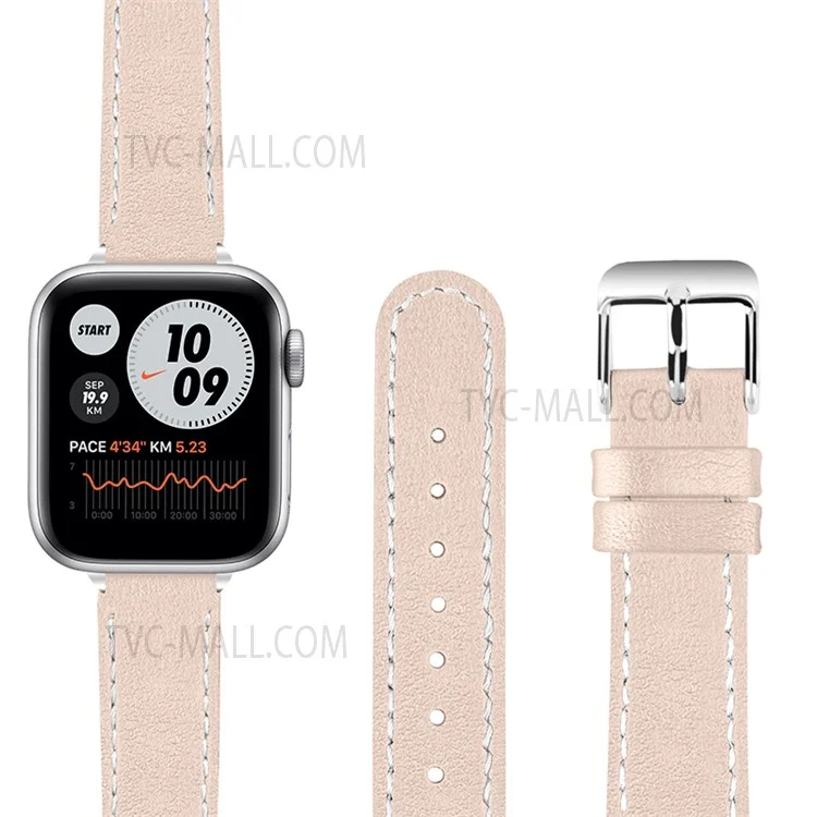 Smart Watch Strap Genuine Leather Watchband for Apple Watch Series 10 42mm / 9 8 7 41mm / 6 5 4 SE SE (2022) SE (2023) 40mm / 3 2 1 38mm - Apricot