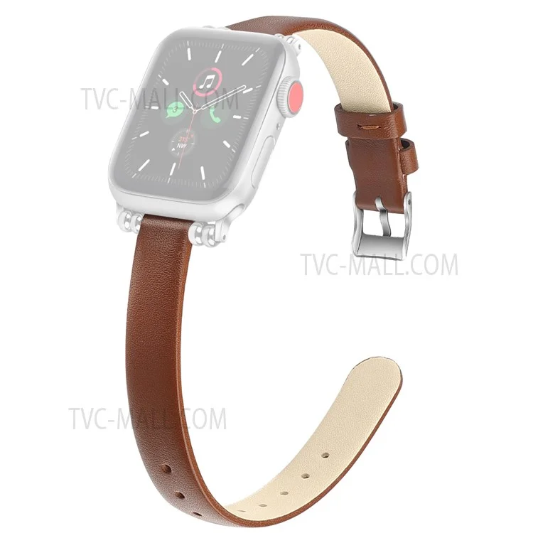 Anti-Kratzer Echtes Leder Uhrenarmband Ersatz (Größe: L) für Apple Watch Series 10 46mm / Ultra 2 Ultra 49mm / 9 8 7 45mm / SE (2023) SE (2022) SE 6 5 4 44mm / 3 2 1 42mm - Braun