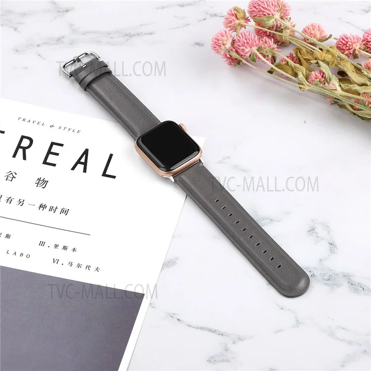 Anti-Scratch Fashionable Top-Layer Cowhide Leather Genuine Leather Watch Strap for Apple Watch Series 10 46mm / Ultra 2 Ultra 49mm / 9 8 7 45mm / SE (2023) SE (2022) SE 6 5 4 44mm / 3 2 1 42mm - Grey