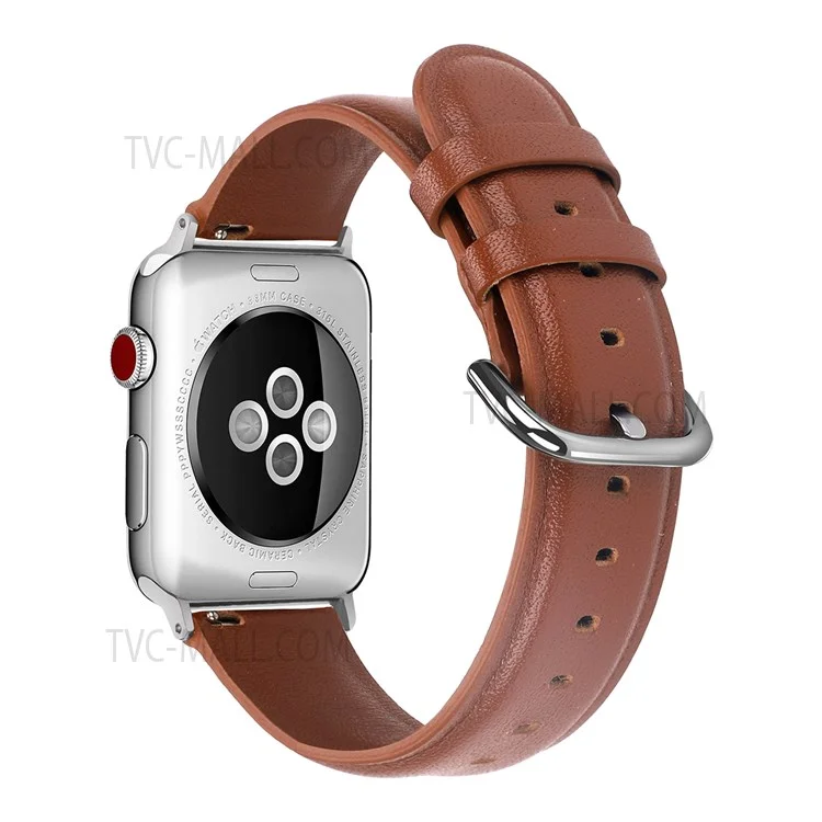Correa de Reloj de Cuero Vacuno Genuino de Primera Capa Resistente a los Arañazos y de Moda para Apple Watch Series 10 46mm / Ultra 2 Ultra 49mm / 9 8 7 45mm / SE (2023) SE (2022) SE 6 5 4 44mm / 3 2 1 42mm - Marrón
