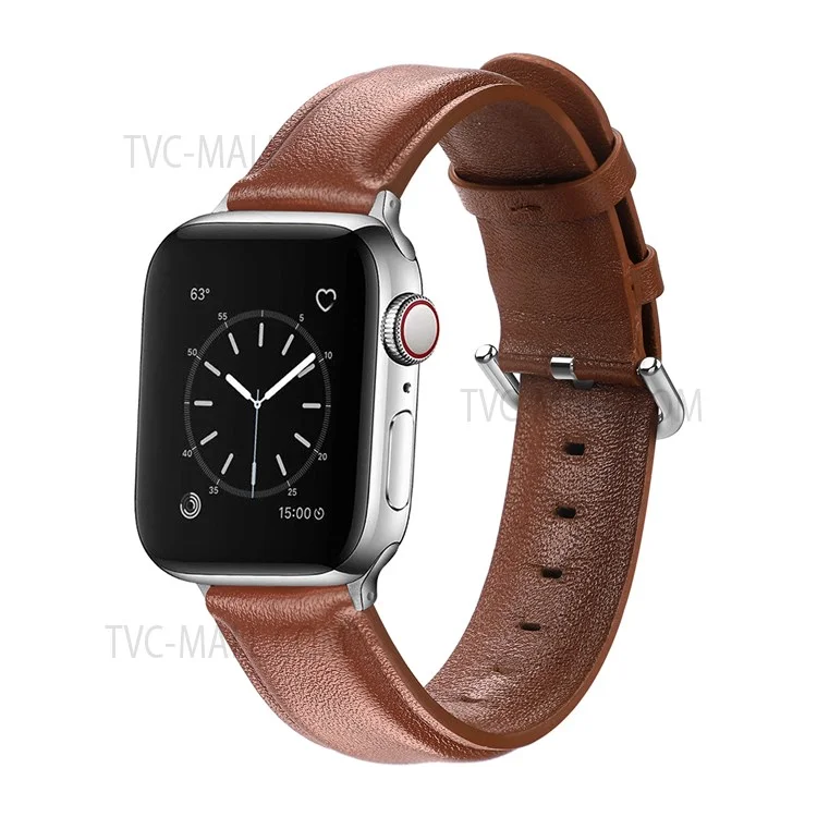 Correa de Reloj de Cuero Vacuno Genuino de Primera Capa Resistente a los Arañazos y de Moda para Apple Watch Series 10 46mm / Ultra 2 Ultra 49mm / 9 8 7 45mm / SE (2023) SE (2022) SE 6 5 4 44mm / 3 2 1 42mm - Marrón