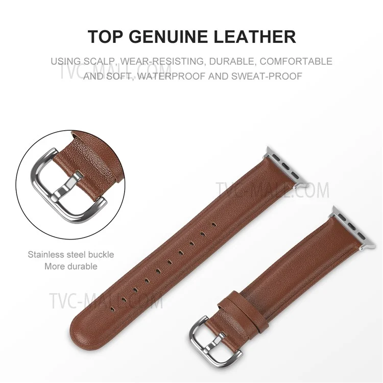 Correa de Reloj de Cuero Vacuno Genuino de Primera Capa Resistente a los Arañazos y de Moda para Apple Watch Series 10 46mm / Ultra 2 Ultra 49mm / 9 8 7 45mm / SE (2023) SE (2022) SE 6 5 4 44mm / 3 2 1 42mm - Marrón