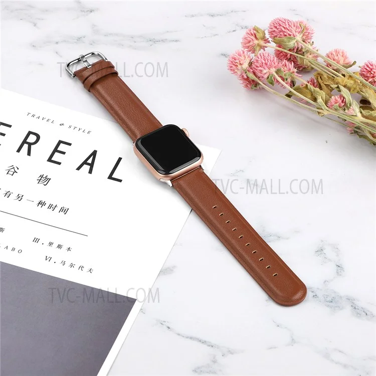 Correa de Reloj de Cuero Vacuno Genuino de Primera Capa Resistente a los Arañazos y de Moda para Apple Watch Series 10 46mm / Ultra 2 Ultra 49mm / 9 8 7 45mm / SE (2023) SE (2022) SE 6 5 4 44mm / 3 2 1 42mm - Marrón
