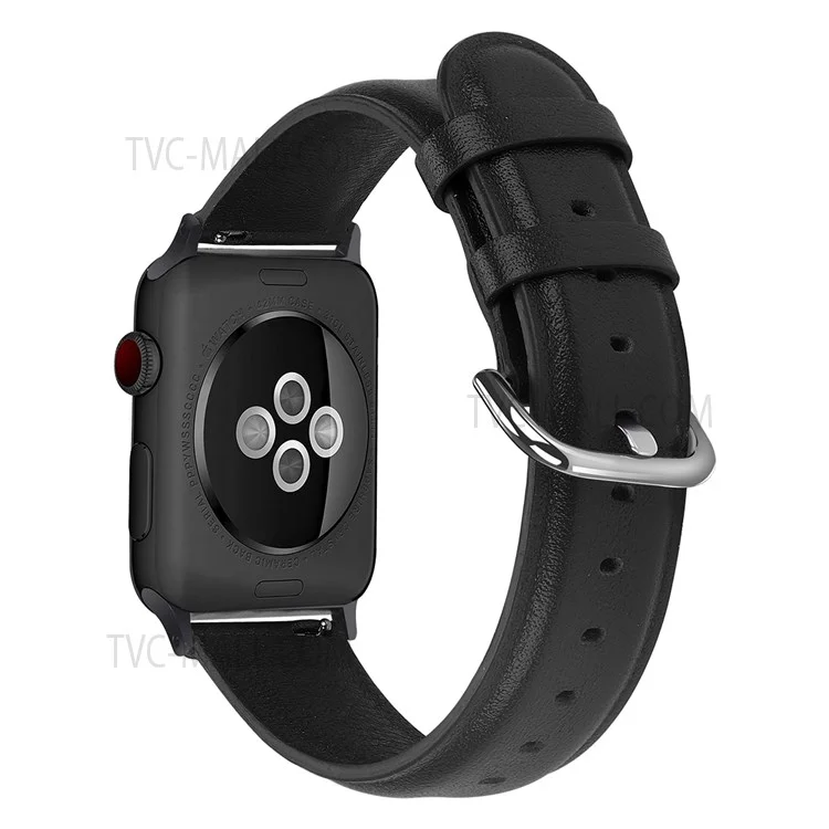 Smooth Top-Layer Cowhide Leather Genuine Leather Watch Strap for Apple Watch Series 10 42mm / 9 8 7 41mm / 6 5 4 SE SE (2022) SE (2023) 40mm / 3 2 1 38mm - Black