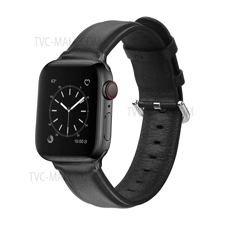 Smooth Top-Layer Cowhide Leather Genuine Leather Watch Strap for Apple Watch Series 10 42mm / 9 8 7 41mm / 6 5 4 SE SE (2022) SE (2023) 40mm / 3 2 1 38mm - Black