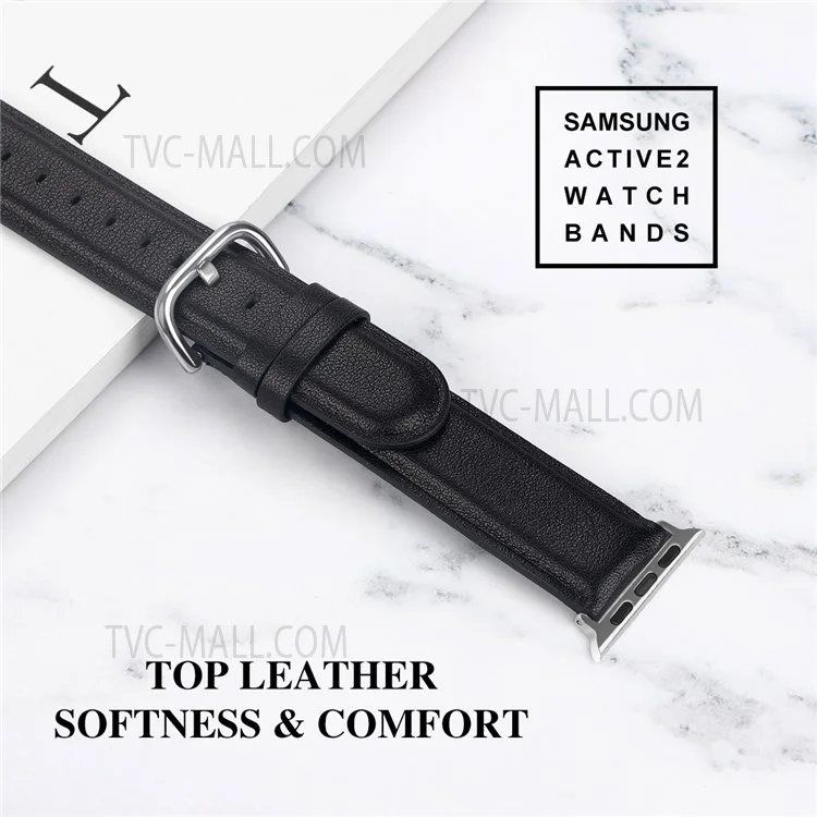 Smooth Top-Layer Cowhide Leather Genuine Leather Watch Strap for Apple Watch Series 10 42mm / 9 8 7 41mm / 6 5 4 SE SE (2022) SE (2023) 40mm / 3 2 1 38mm - Black