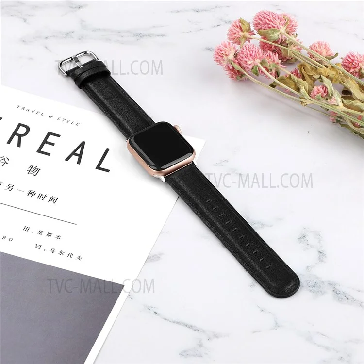 Smooth Top-Layer Cowhide Leather Genuine Leather Watch Strap for Apple Watch Series 10 42mm / 9 8 7 41mm / 6 5 4 SE SE (2022) SE (2023) 40mm / 3 2 1 38mm - Black