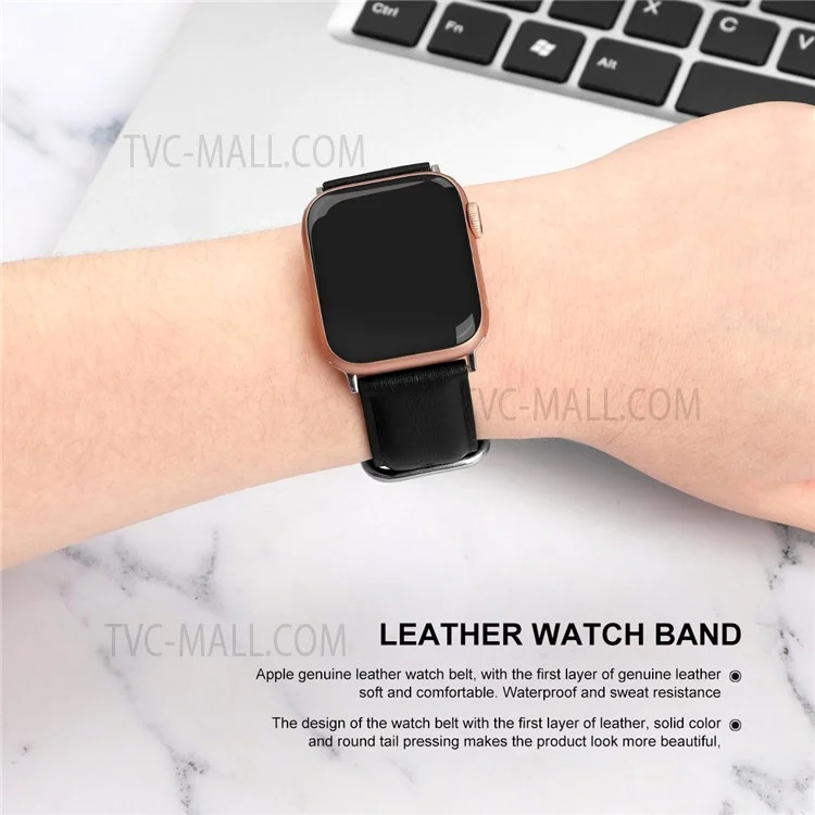 Smooth Top-Layer Cowhide Leather Genuine Leather Watch Strap for Apple Watch Series 10 42mm / 9 8 7 41mm / 6 5 4 SE SE (2022) SE (2023) 40mm / 3 2 1 38mm - Black