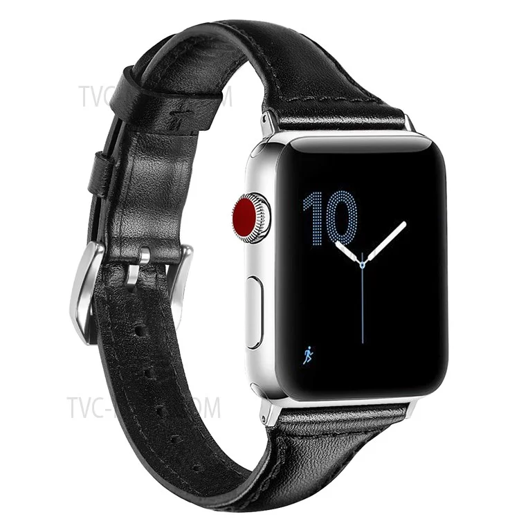 B6 Replacement Stitching Line Genuine Leather Watch Strap Band for Apple Watch Series 10 42mm / 9 8 7 41mm / 6 5 4 SE SE (2022) SE (2023) 40mm / 3 2 1 38mm - Black