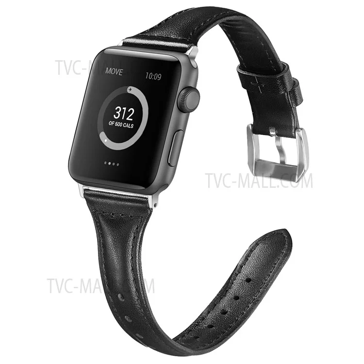 B6 Replacement Stitching Line Genuine Leather Watch Strap Band for Apple Watch Series 10 42mm / 9 8 7 41mm / 6 5 4 SE SE (2022) SE (2023) 40mm / 3 2 1 38mm - Black