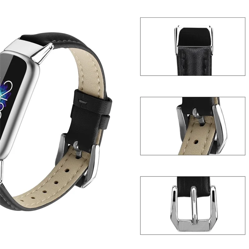 [Size L] Tool Free Soft Genuine Leather Watch Band for Fitbit Luxe/Fitbit Luxe Special Edition - Black