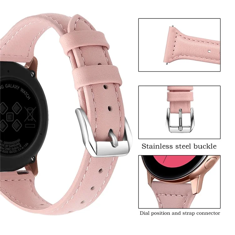 20mm Adjustable Strap for Samsung Galaxy Watch Active / Watch3 41mm / Gear S2 Genuine Cow Leather Smart Watch Band - Rose Pink