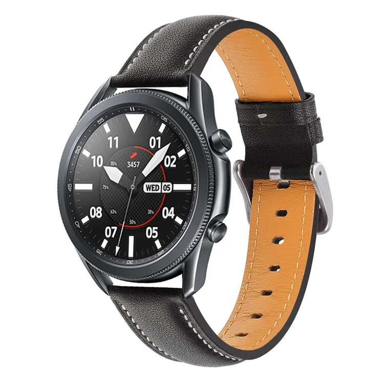 Sangle De Montre En Cuir De Vachette De La Couche De Vachette De La Première Couche De 20mm Résistant Aux Rayures Pour Samsung Galaxy Watch3 41mm - Le Noir