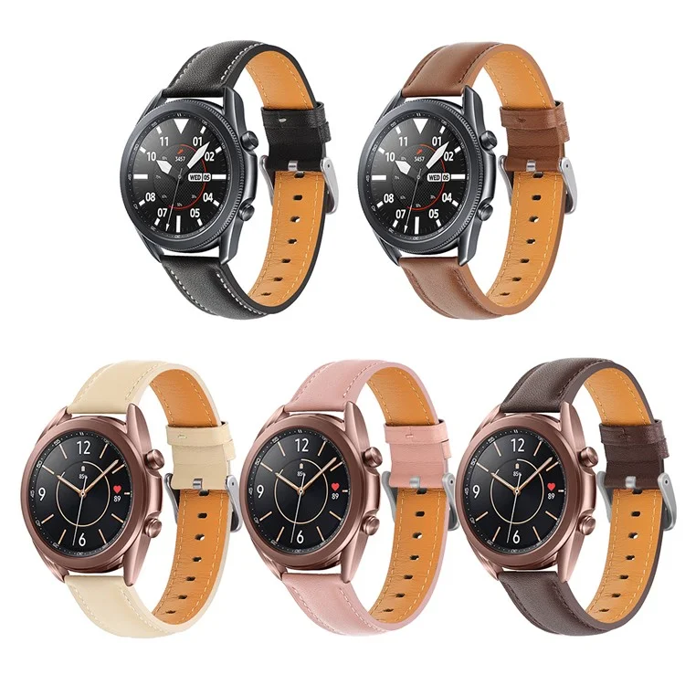 Sangle De Montre En Cuir De Vachette De La Couche De Vachette De La Première Couche De 20mm Résistant Aux Rayures Pour Samsung Galaxy Watch3 41mm - Le Noir