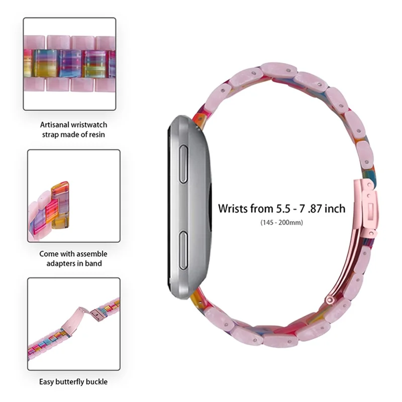 Rust-proof Color Splicing Resin Strap 3 Beads Watchband with Butterfly Buckle for Fitbit Versa 2/Fitbit Versa/Versa Lite/Versa SE - Glitter Pink/Colorful