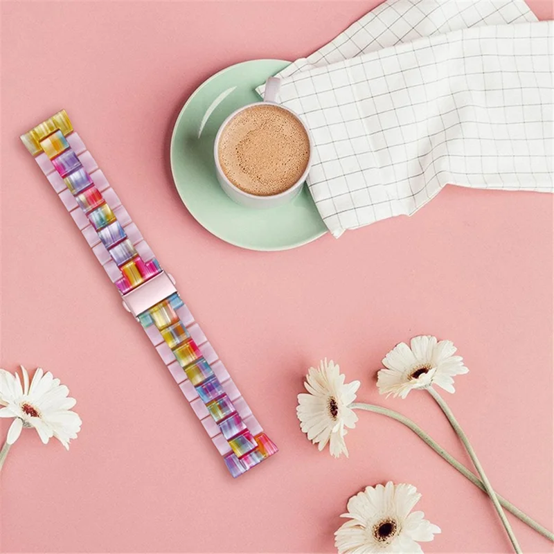 Rust-proof Color Splicing Resin Strap 3 Beads Watchband with Butterfly Buckle for Fitbit Versa 2/Fitbit Versa/Versa Lite/Versa SE - Glitter Pink/Colorful