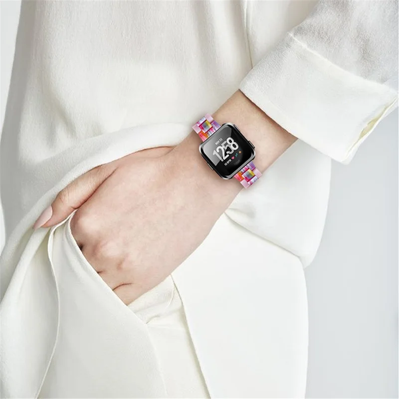 Rust-proof Color Splicing Resin Strap 3 Beads Watchband with Butterfly Buckle for Fitbit Versa 2/Fitbit Versa/Versa Lite/Versa SE - Glitter Pink/Colorful